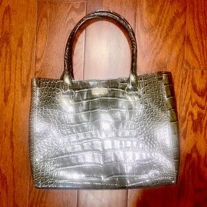 Kate Spade Handbag Satchel Square Croc Print Dark Moss Green Gray Designer